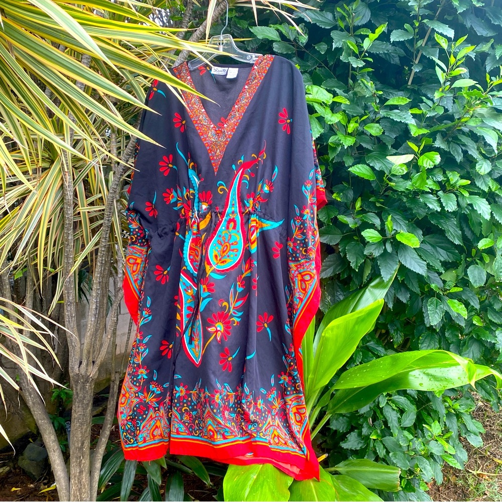 SANTE Classics cover up mu’umu’u half caftan paisley with adjustable waist tie